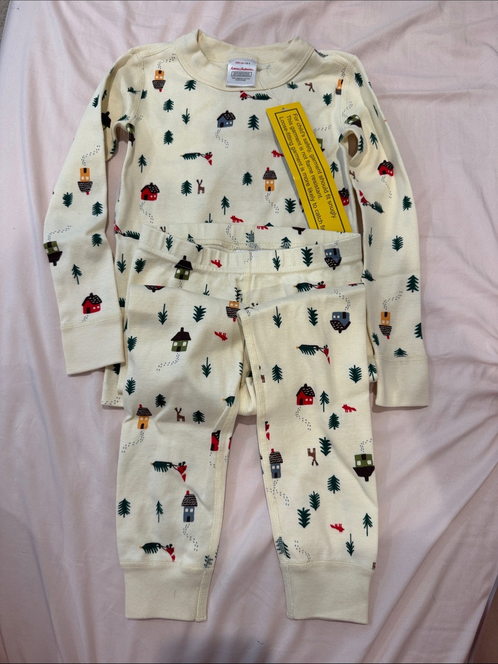 Hanna Andersson Cream Long-Sleeve Forest Cabin Pajama Set